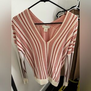 Club Monaco Burgundy Stripped V-Neck Sweater XS